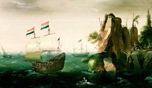 A Dutch Merchant Ship off a Rocky Coast